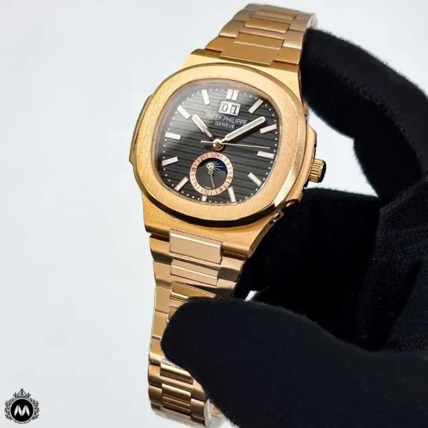 ساعت پتک فیلیپ مردانه رزگلد مشکی دو تقویمه 3194 Patek Philippe Nautilus