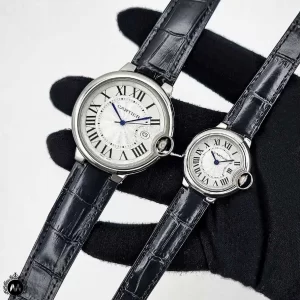 ساعت مچی کارتیر ست مردانه زنانه بالن بلو بند چرم Cartier Ballon Bleu CR42GL