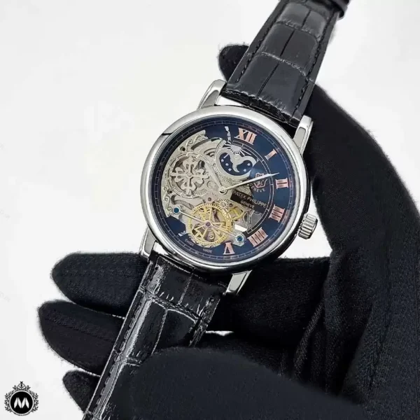 ساعت پتک فیلیپ مردانه بند چرمی اسکلتون Patek Philippe P9010G