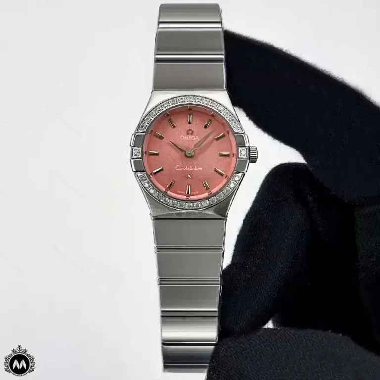 ساعت امگا صفحه صورتی دور نگین Omega Constellation 3543L