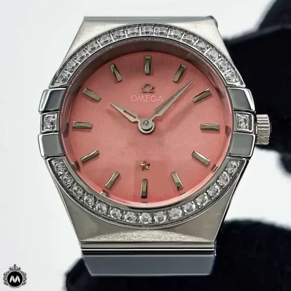 ساعت امگا صفحه صورتی دور نگین Omega Constellation 3543L