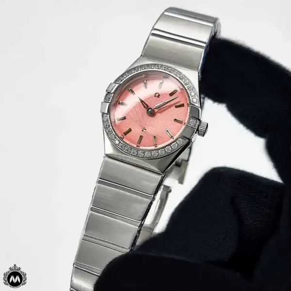 ساعت امگا صفحه صورتی دور نگین Omega Constellation 3543L