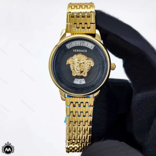 ساعت ورساچه زنانه کنتوری طلایی صفحه مشکی Versace V6056L
