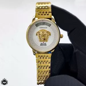 ساعت ورساچه زنانه دو تقویمه طلایی صفحه سفید Versace V6054L