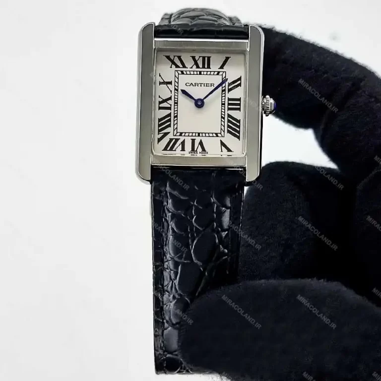 ساعت مچی زنانه کارتیر تانک بند چرم مشکی Cartier Tank CR8679L