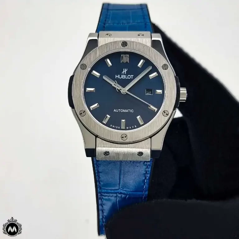 ساعت هابلوت مردانه اتوماتیک سورمه ای قاب نقره ای Hublot Big Bang H7072G