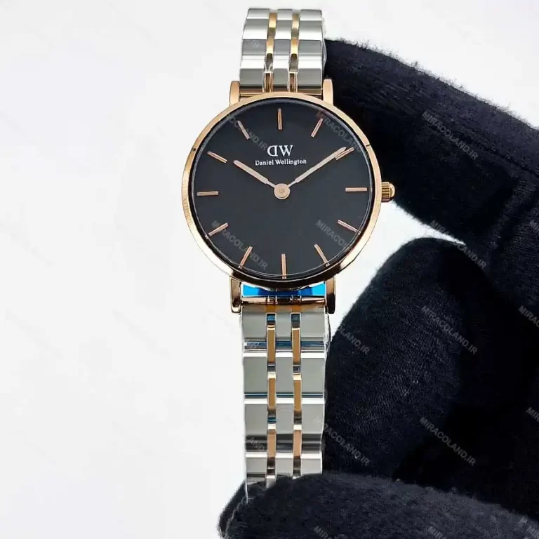 ساعت دنیل ولینگتون دخترانه رزگلد نقره ای صفحه مشکی Daniel Wellington DW2982L