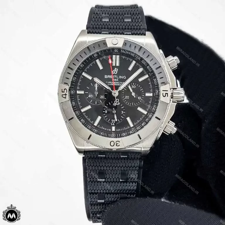 ساعت برایتلینگ خلبانی بند سیلیکنی صفحه مشکی Breitling A9610G