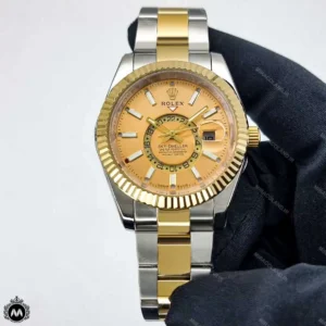 ساعت رولکس اسکای دولر طلایی نقره ای صفحه طلایی 6680 Rolex Sky-Dweller (کپی)