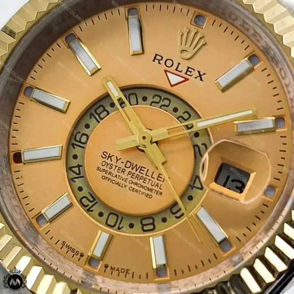 ساعت رولکس اسکای دولر طلایی نقره ای صفحه طلایی 6680 Rolex Sky-Dweller (کپی)