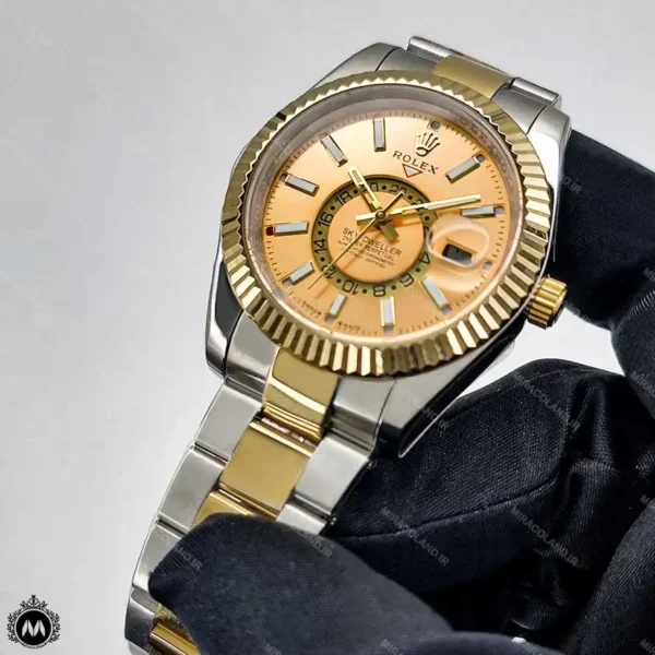 ساعت رولکس اسکای دولر طلایی نقره ای صفحه طلایی 6680 Rolex Sky-Dweller (کپی)