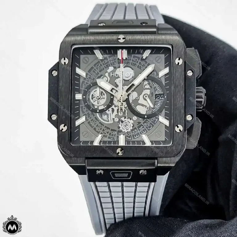 ساعت هابلوت مردانه مربعی طوسی Hublot Square Bang HS897G