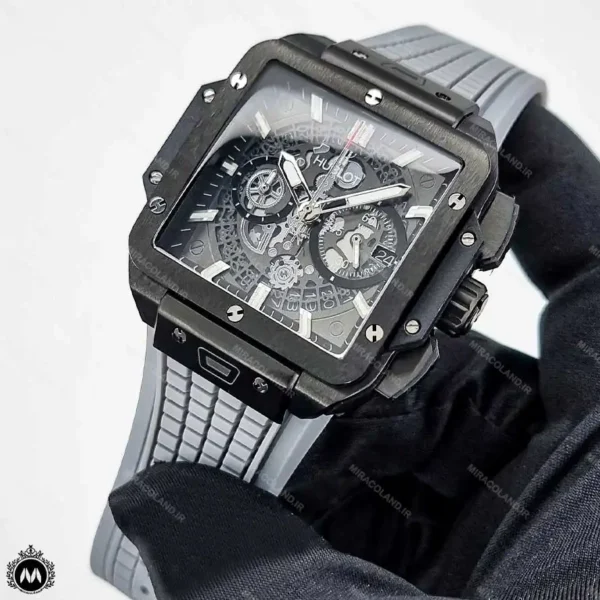 ساعت هابلوت مردانه مربعی طوسی Hublot Square Bang HS897G