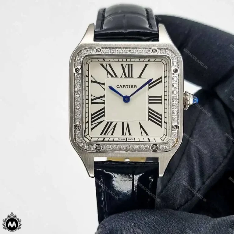 ساعت کارتیر زنانه دومونت بند چرم مشکی Cartier Santos-Dumont CR6750L