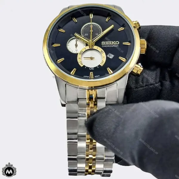 ساعت ست مردانه زنانه سیکو صفحه مشکی SEIKO CHOROGRGH S2057GL