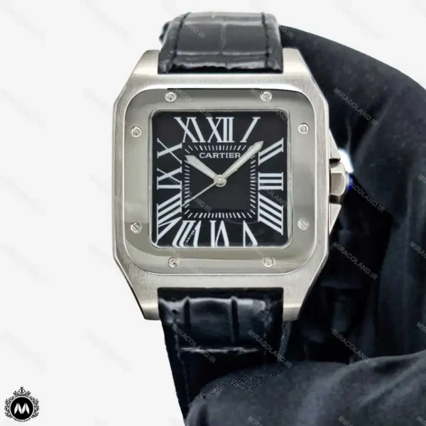 ساعت مچی مردانه کارتیه سانتوس صفحه مشکی Cartier Santos100