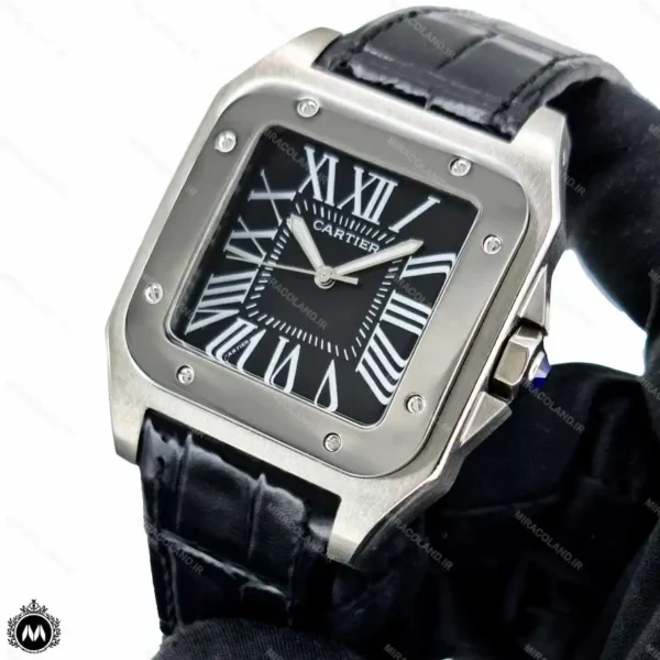 ساعت مچی مردانه کارتیه سانتوس صفحه مشکی Cartier Santos100