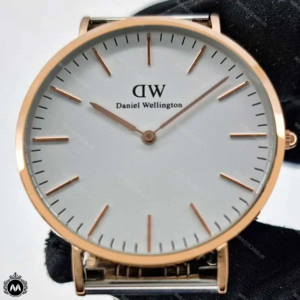 ساعت مچی مردانه دنیل ولینگتون کلاسیک رزگلد سیلور صفحه سفید موتور باتری خور Daniel Wellington DW2987G