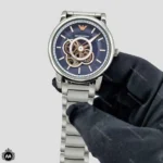 ساعت مچی مردانه امپریو ارمانی موتور اتوماتیک صفحه اسکلتون آبی Emporio Armani AR60036