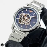 ساعت مچی مردانه امپریو ارمانی موتور اتوماتیک صفحه اسکلتون آبی Emporio Armani AR60036
