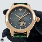 ساعت زنانه امپریو ارمانی رزگلد موتور اتوماتیک بند چرم Emporio Armani AR60073