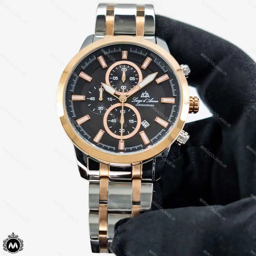 2469-dorang-rose-korno1 ساعت مچی مردانه لویجی دی انا دورنگ رزگلد صفحه مشکی کرنوگراف موتور کوارتز LDA 2465