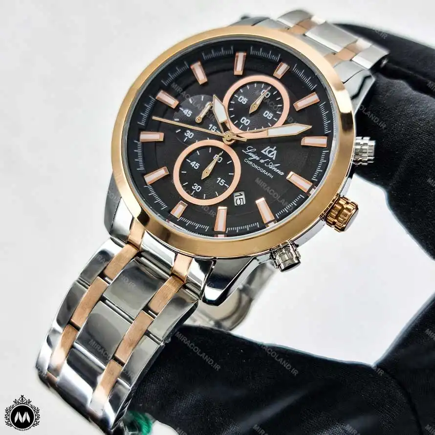 2469-dorang-rose-korno3 ساعت مچی مردانه لویجی دی انا دورنگ رزگلد صفحه مشکی کرنوگراف موتور کوارتز LDA 2465