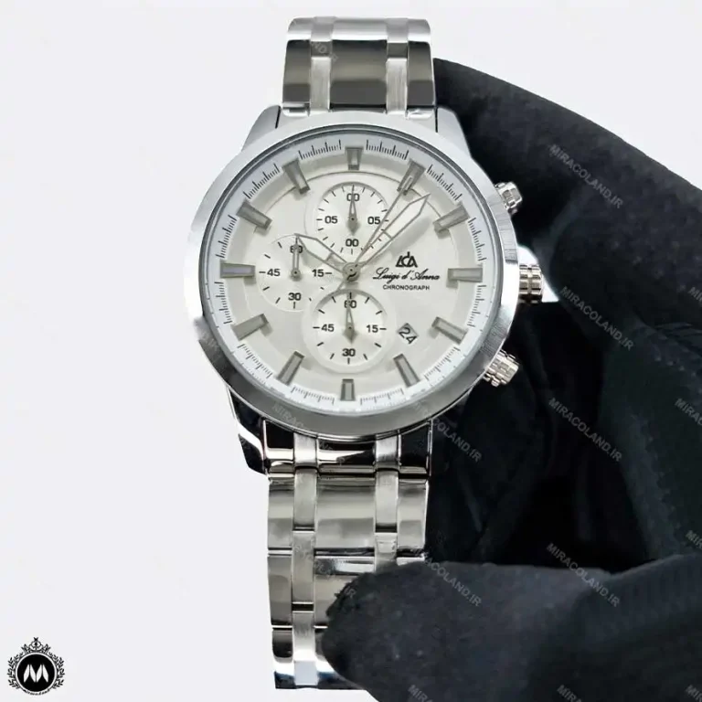 ساعت مچی مردانه لویجی دی انا سیلور صفحه سفید کرنوگراف موتور کوارتز LDA 2518
