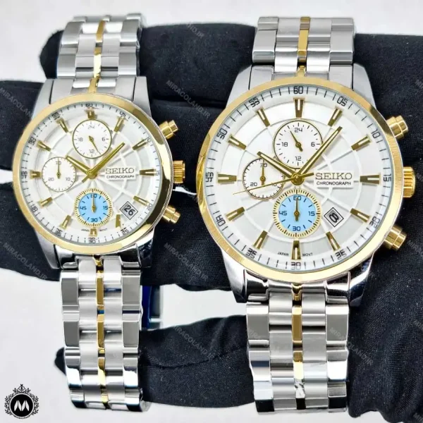 ساعت مچی ست مردانه زنانه سیکو دورنگ صفحه سفید SEIKO CHOROGRGH S2058GL