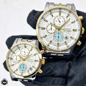 ساعت مچی ست مردانه زنانه سیکو دورنگ صفحه سفید SEIKO CHOROGRGH S2058GL