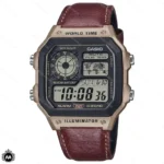 ساعت مچی مردانه کاسیو دیجیتالی مدل ساعت جهانی بند چرمی Casio AE-1200WHL-5AV