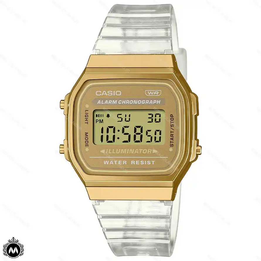 A168XESG-9A-0 ساعت مچی کاسیو نوستالژی بند رابر موتور کوارتز Casio A168XESG-9A